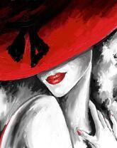 Девушка в красной шляпке с красной помадой