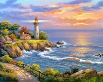 Яркий свет маяка на скале