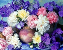 Букет пионов и сиреневых гортензий