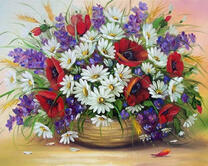 Большой летний букет с маками и ромашками