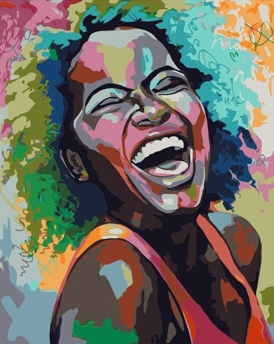 Алмазная мозаика 40x50 Веселая афроамериканка в ярких красках