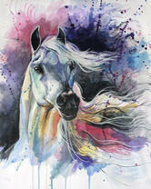 Белый конь на разноцветном фоне