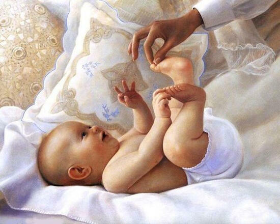 Алмазная мозаика 40x50 Мама играет с младенцем