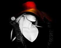 Дама в черных перчатках и красной шляпе