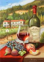 Вино на фоне винодельни и виноградников