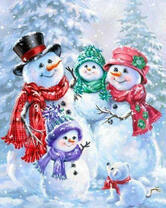 Семья снеговиков с милым пёсиком