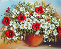 Большой букет ромашек и маков