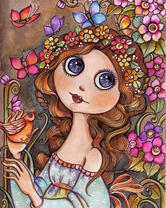 Милая девушка среди цветов и бабочек