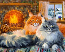 Большие котики у камина