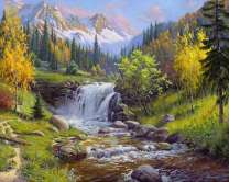 Снежные горы и осенний лес