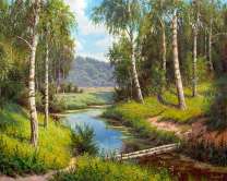 Бревна через лесной ручей