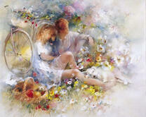 Влюбленная пара среди цветов