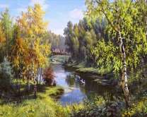 Мост через небольшую речку в лиственном лесу