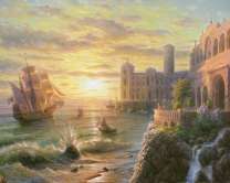 Парусный корабль у прибрежной крепости