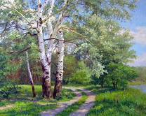 Стройные березки у дороги