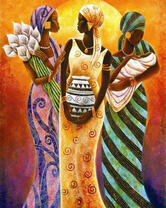 Три темнокожие девушки в цветных нарядах