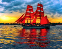 Большая яхта с алыми парусами