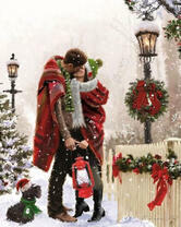 Нежный поцелуй под пледом в зимний день