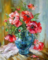 Маковый букет в голубой вазе