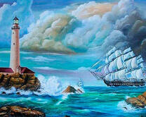 Парусные корабли у маяка