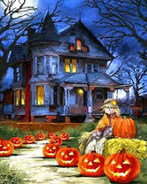 Старый дом украшен на Хэллоуин