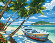 Лодка под пальмами на острове