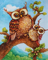 Сова и её малыш на ветке