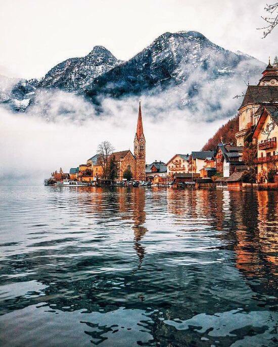 Алмазная мозаика 40x50 Австрийский городок в тумане