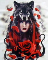 Девушка-волчица и красная роза