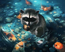 Енотик среди карпов кои