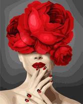Девушка с тремя красными розами в волосах