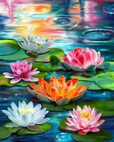 Красочные лотосы в разноцветном озере