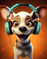 Смешной довольный песик с наушниками