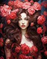Шатенка в окружении роз