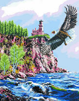 Замок на скале и орел у моря