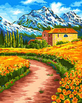 Домик в цветущей долине гор