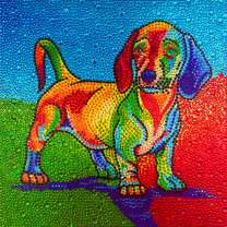 Щеночек таксы в ярких красках