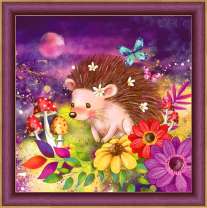 Ежик среди цветочков и грибочков