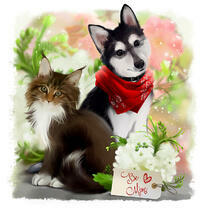 Щенок, котёнок и цветы