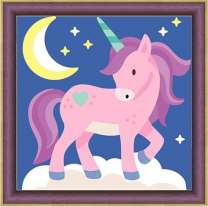 Розовый единорог, луна и звезды