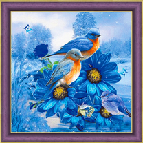 Птички на синих цветах