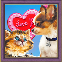 Дружба щенка с котёнком