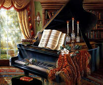 Комната с пианино и свечи