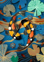 Водоем с двумя карпами кои