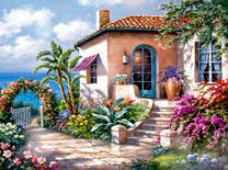 Уютный цветущий сад у моря