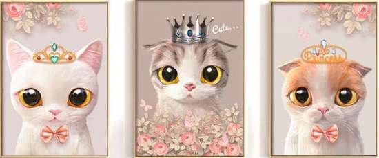 Алмазная мозаика триптих 40x50 Королевские котята
