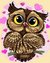 Милая сова среди сердечек