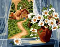 Букет белых цветочков и домик