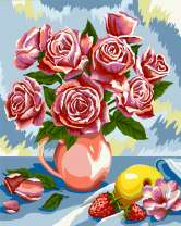 Букет роз в кувшине и клубника