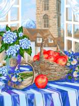 Яблоки и полевые цветы в горах